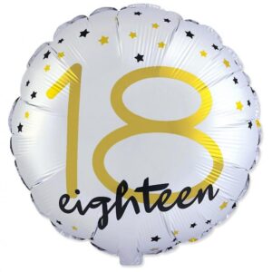 Balon foliowy 18" FX - Happy Birthday 18 (okrągły), pakowany