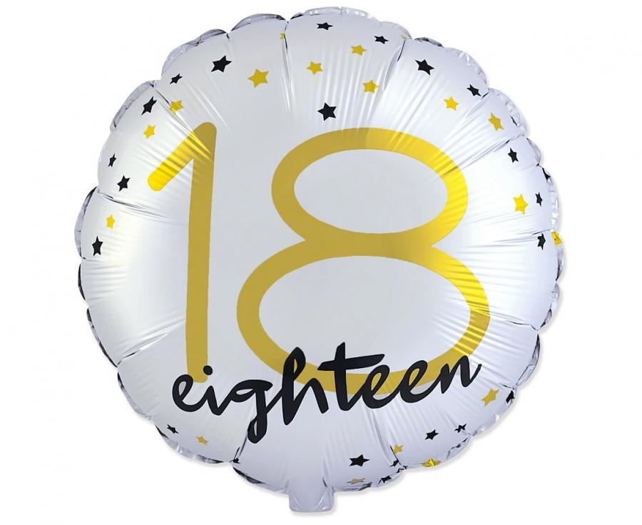 Balon foliowy 18" FX - Happy Birthday 18 (okrągły), pakowany