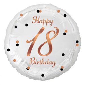Balon foliowy B&C Happy 18 Birthday, biały, nadruk różowo-złoty, 18 cali AA